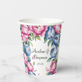 Waterverf Trouwboog met roze en blauwe bloemen Papieren Bekers