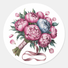 Waterverf Trouwboog met roze en blauwe bloemen Ronde Sticker
