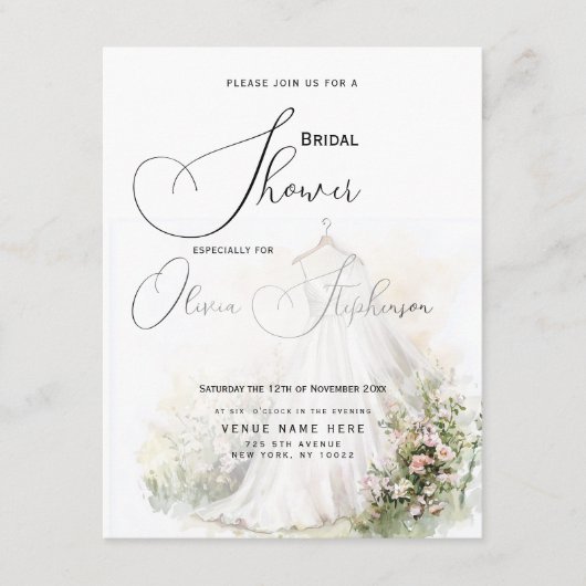 Waterverf Trouwjurk & Blush Garden Bridal Informatiekaartje (Voorkant)