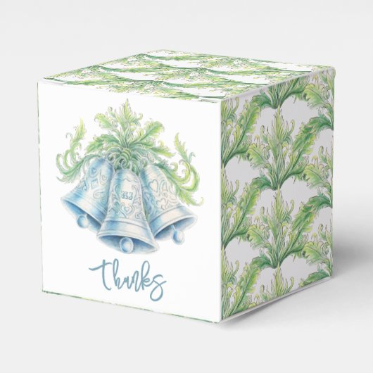 Waterverf trouwklokken zilveren groene gunstbox bedankdoosjes (Voorkant Zijde)