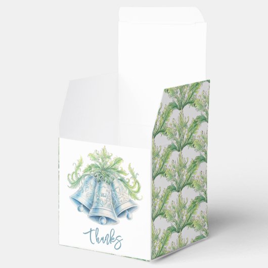 Waterverf trouwklokken zilveren groene gunstbox bedankdoosjes (Geopend)