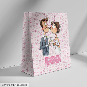 Waterverf Trouwpaar Gift Bag Eigenzinnige Humor Medium Cadeauzakje