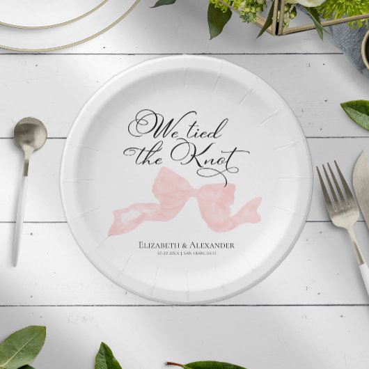 Waterverf Trouwpapier Borden | Roze strik Papieren Bordje