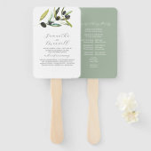 Waterverf Trouwprogramma's Olijftak groen Handwaaier (Voorkant en achterkant)