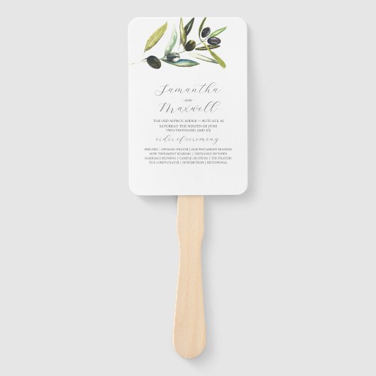 Waterverf Trouwprogramma's Olijftak groen Handwaaier (Voorkant)