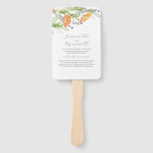 Waterverf Trouwprogramma's Wildflower Thema Handwaaier (Voorkant)