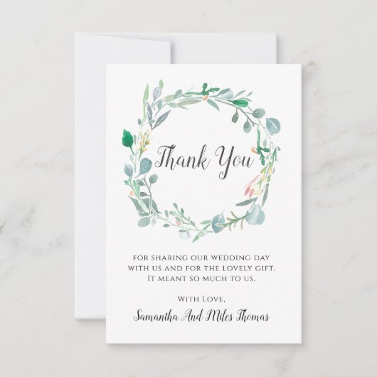 Waterverf trouwt met bladeren en knoppen Hartelijk Bedankkaart (Voorkant)