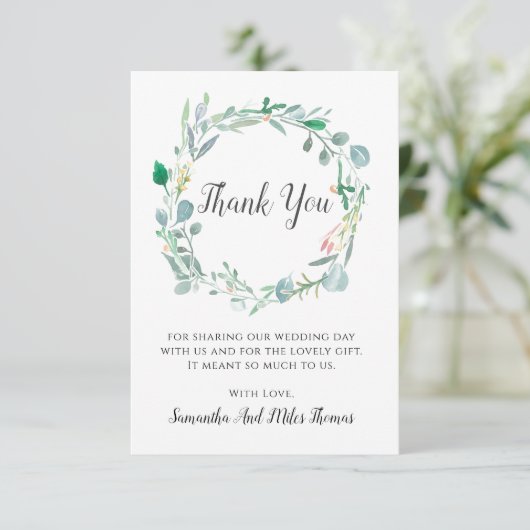 Waterverf trouwt met bladeren en knoppen Hartelijk Bedankkaart (Staand voorkant)