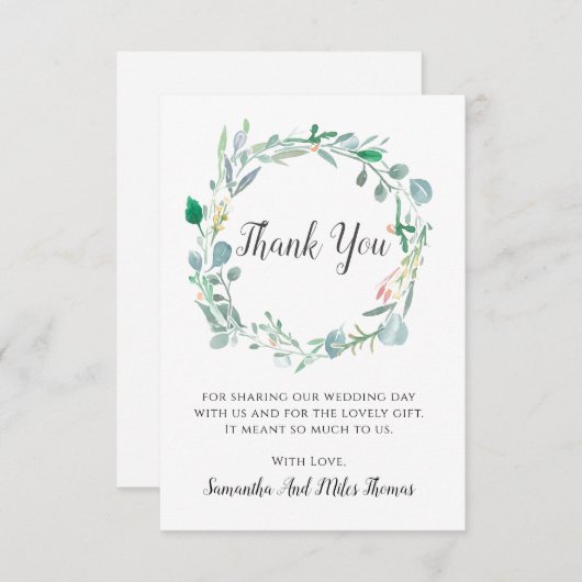 Waterverf trouwt met bladeren en knoppen Hartelijk Bedankkaart (Voorkant / Achterkant)