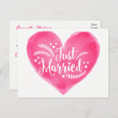 Waterverf trouwt met rood roze bruiloftshart aankondigingskaart (Voorkant / Achterkant)