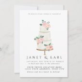 Waterverf Trouwtaart Bloemen Huwelijksuitnodiginge Kaart (Voorkant)