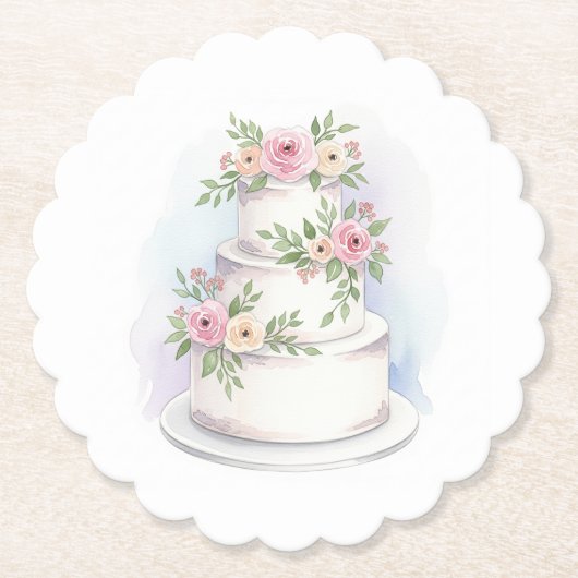 Waterverf Trouwtaart Papier Onderzetters (Voorkant)