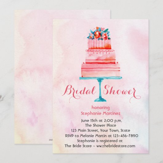 Waterverf Trouwtaart Vrijgezellenfeest Kaart (Voorkant / Achterkant)