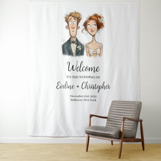 Waterverf Trouwtapijt Eigenzinnige Bruid Groom Wandkleed (In situ)