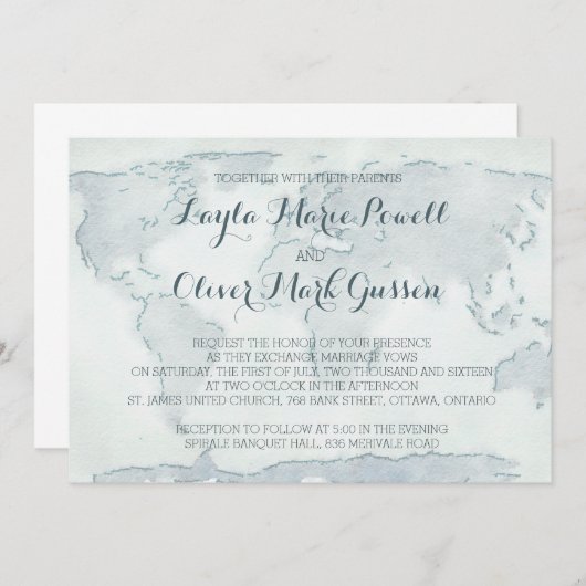 Waterverf trouwuitnodiging kaart (Voorkant / Achterkant)
