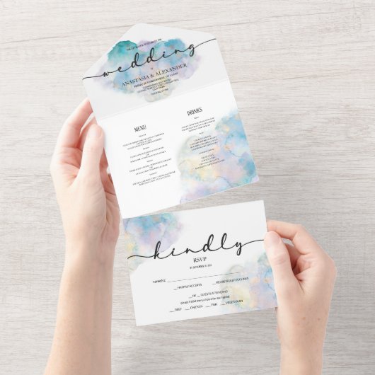 Waterverf trouwuitnodiging/rsvp/menu. all in one uitnodiging (Afscheurbaar)