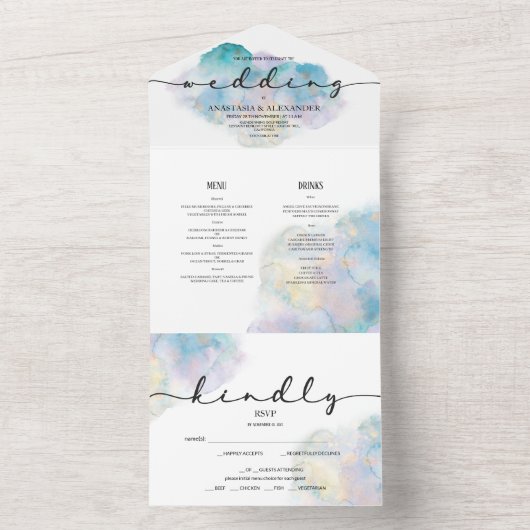 Waterverf trouwuitnodiging/rsvp/menu. all in one uitnodiging (Binnen)