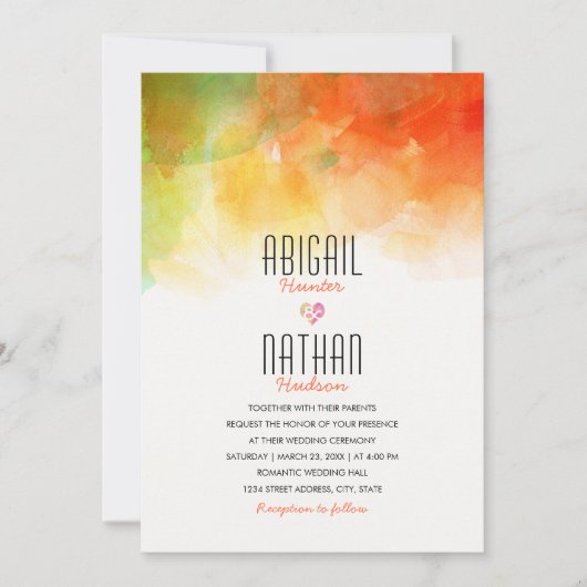 Waterverf trouwuitnodigingen unieke moderne kunst kaart (Voorkant)