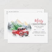 Waterverf truck en boom vrolijk kerstfeest feestdagenkaart (Voorkant / Achterkant)