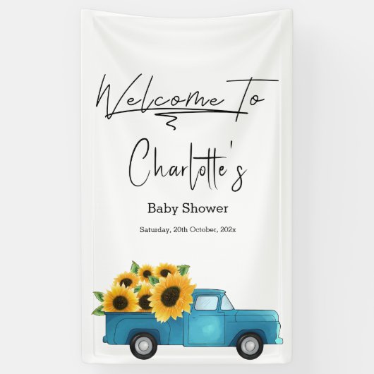 Waterverf Truck met Zonnebloem Baby shower Spandoek (Verticaal)