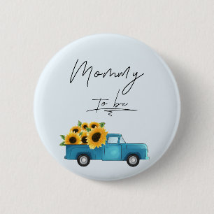 Waterverf Truck met Zonnebloem Mama in wording Ronde Button 5,7 Cm