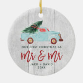 Waterverf Truck Personalized Mr & Mr Wedding Keramisch Ornament (Achterkant)
