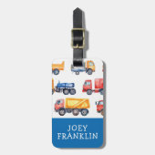 Waterverf Trucks Kinder Gepersonaliseerde Rugzak L Bagagelabel (Voorkant verticaal)