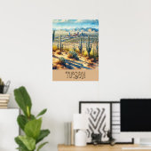 Waterverf Tucson en Saguaro Poster (Thuiskantoor)