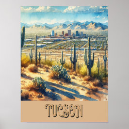 Waterverf Tucson en Saguaro Poster