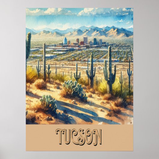 Waterverf Tucson en Saguaro Poster (Voorkant)