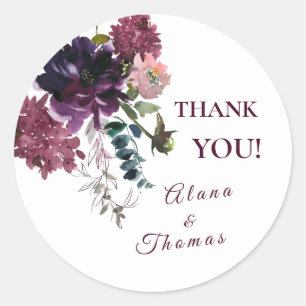 Waterverf Tuin Bloemen Boho Bourgogne Bedankt Ronde Sticker
