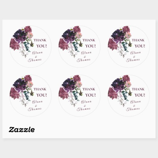Waterverf Tuin Bloemen Boho Bourgogne Bedankt Ronde Sticker (Vel)