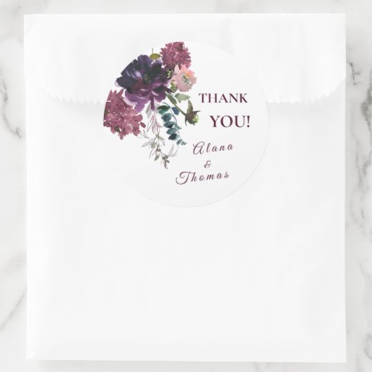 Waterverf Tuin Bloemen Boho Bourgogne Bedankt Ronde Sticker (Tas)