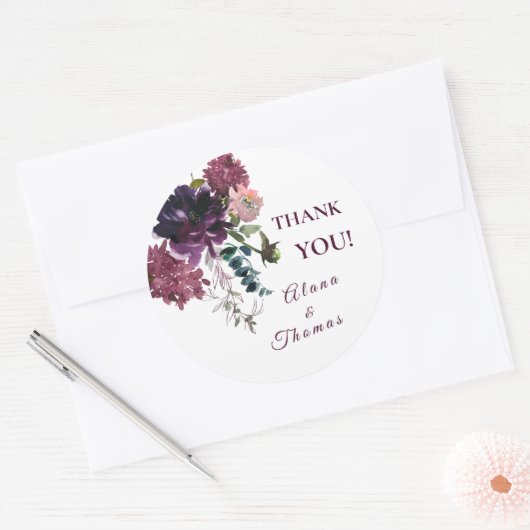 Waterverf Tuin Bloemen Boho Bourgogne Bedankt Ronde Sticker (Envelop)