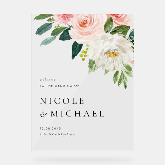 Waterverf  Tuin Bloemen Bruiloft Welkom Acryl Bord (Voorkant)