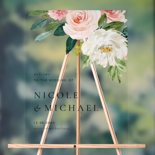 Waterverf  Tuin Bloemen Bruiloft Welkom Acryl Bord (Neutraal)