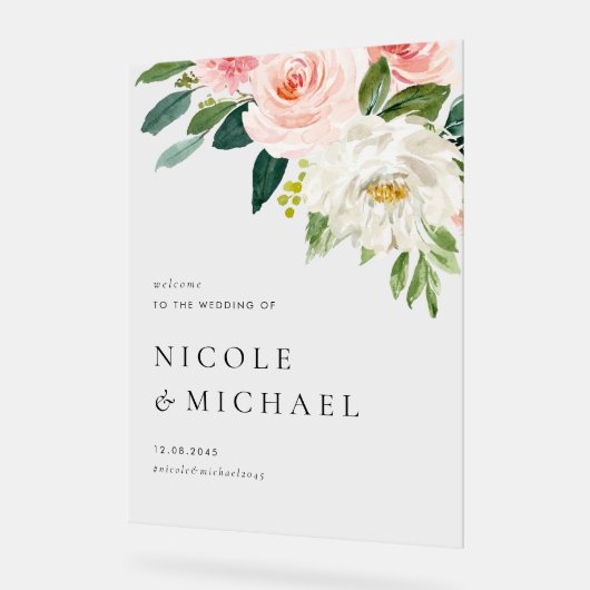 Waterverf  Tuin Bloemen Bruiloft Welkom Acryl Bord (Hoek)