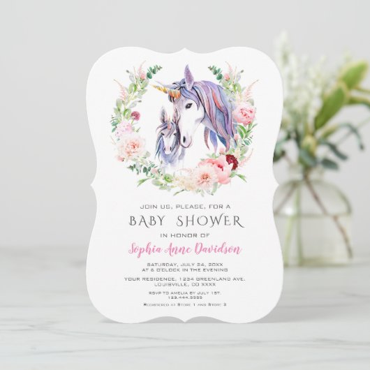 Waterverf Tuin Bloemen Eenhoorn Baby Shower Kaart (Staand voorkant)