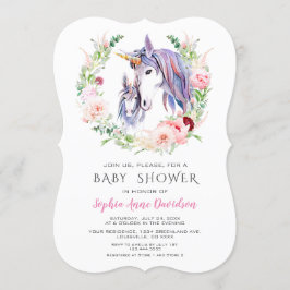 Waterverf Tuin Bloemen Eenhoorn Baby Shower Kaart