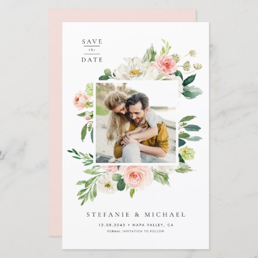 Waterverf Tuin Bloemen Foto Save the Date (Voorkant / Achterkant)