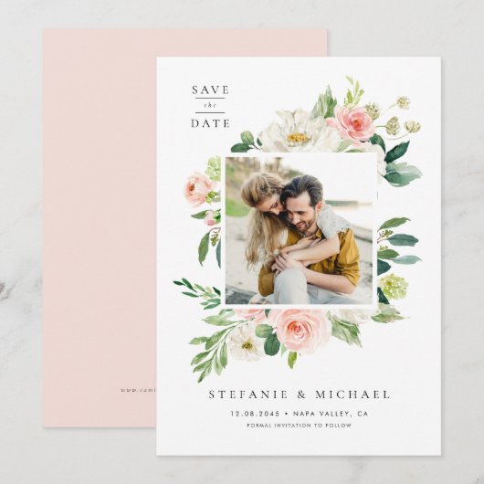 Waterverf  Tuin Bloemen Foto Save The Date (Voorkant / Achterkant)