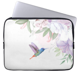 Waterverf Tuin Bloemen Kolibrie Vogel Laptop Sleeve