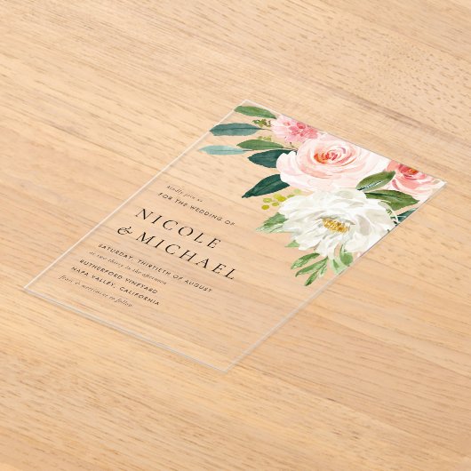 Waterverf  Tuin Bloemen Lente Bruiloft Acryl Uitnodigingen (Laagn)