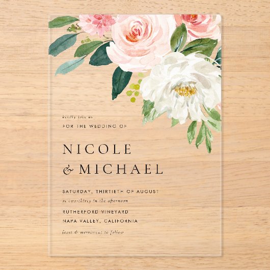 Waterverf  Tuin Bloemen Lente Bruiloft Acryl Uitnodigingen (Voorkant)