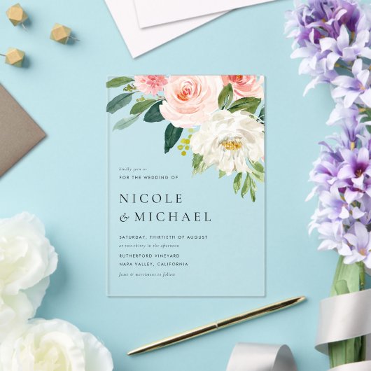 Waterverf  Tuin Bloemen Lente Bruiloft Acryl Uitnodigingen (Insitu (Huwelijk))