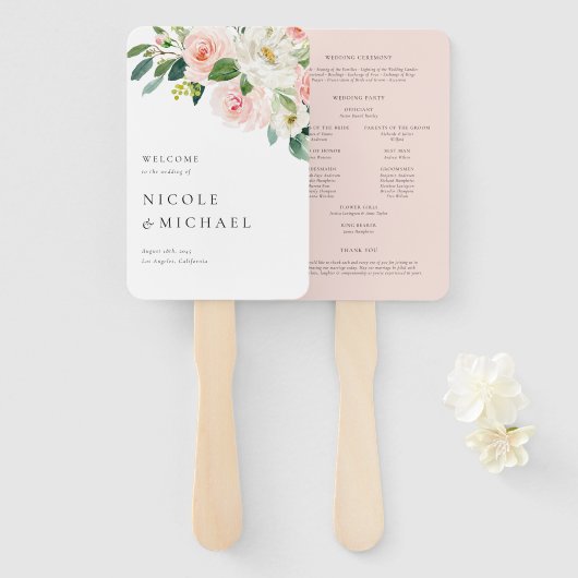 Waterverf Tuin Bloemen Lente Bruiloft Handwaaier (Voorkant en achterkant)