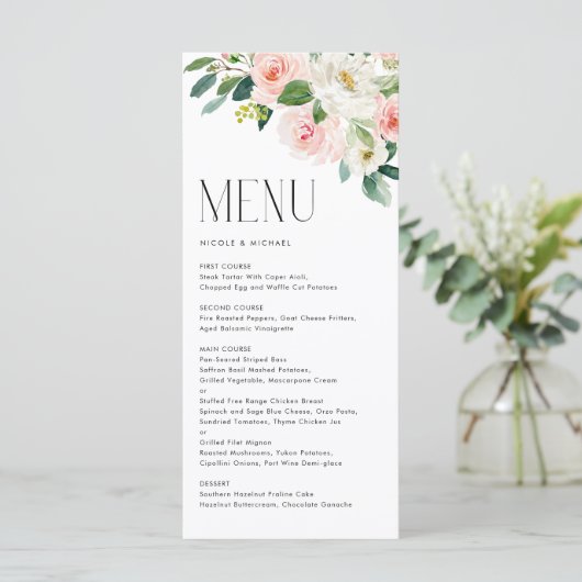 Waterverf  Tuin Bloemen Lente Bruiloft Menu (Staand voorkant)