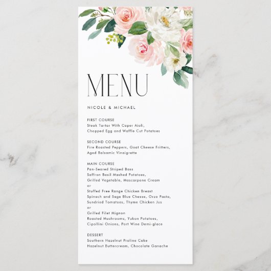 Waterverf  Tuin Bloemen Lente Bruiloft Menu (Voorkant)