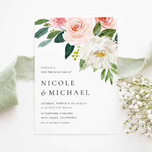 Waterverf  Tuin Bloemen Lente Bruiloft Uitnodiging Briefkaart