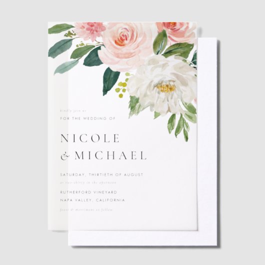 Waterverf  Tuin Bloemen Lente Bruiloft Vellum Uitnodigingen (Offset)